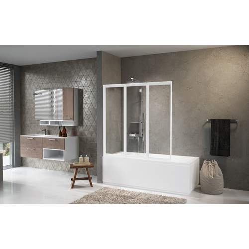 Paroi De Douche Novellini Aurora 9 – 138x138 Cm – 3 Vantaux Soufflets – Verre Transparent Profil Blanc – Neuf