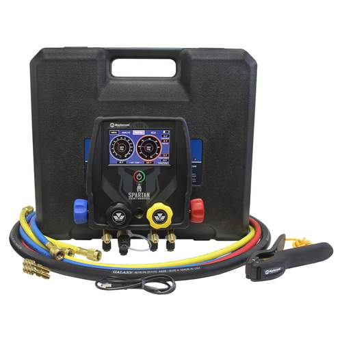 Wijden toon Slank Mastercool 4-weg digitale manometerset met 3 slangen 150cm, temperatuurklem  en vacuumsensor in koffer - Wasco