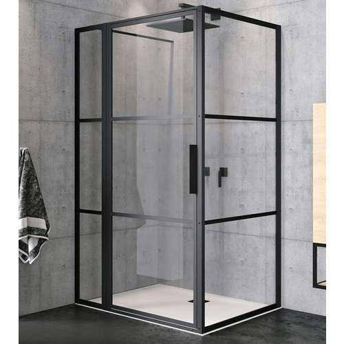 Riho Grid hoekcabine, draaideur met vast segment 120 en zijwand 80